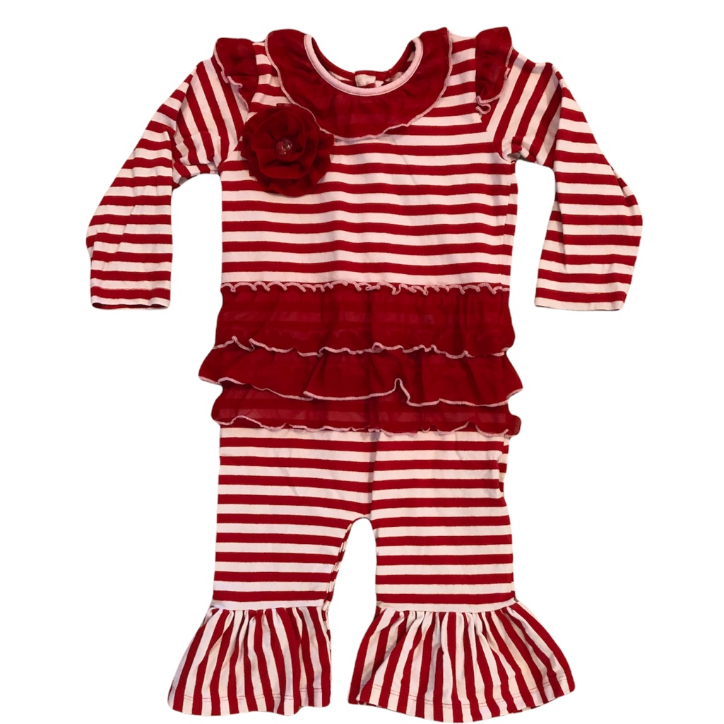 Mustard Pie Red White Stripe One Piece Longall - 24 Mos